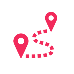 Icon: Route mit zwei Standortmarkierungen für Klarheit